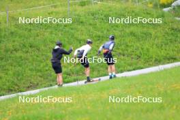 28.05.2024, Lenzerheide, Switzerland (SUI): Jon-Fadri Nufer (SUI), Isai Naeff (SUI), Silvan Hauser (SUI), (l-r) - Cross-Country training, Lenzerheide (SUI). www.nordicfocus.com. © Manzoni/NordicFocus. Every downloaded picture is fee-liable.