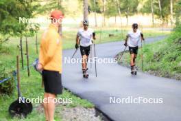 14.08.2024, Ulrichen, Switzerland (SUI): Axel Teichmann (GER), coach Team Germany, Jan-Friedrich Doerks (GER), Tom Emilio Wagner (GER), (l-r) - Cross-Country summer training, Ulrichen (SUI). www.nordicfocus.com. © Manzoni/NordicFocus. Every downloaded picture is fee-liable.