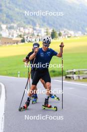 07.08.2024, Lenzerheide, Switzerland (SUI): Nicola Wigger (SUI), Valerio Grond (SUI), Beda Klee (SUI), (l-r) - Cross-Country summer training, Lenzerheide (SUI). www.nordicfocus.com. © Manzoni/NordicFocus. Every downloaded picture is fee-liable.