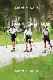 28.05.2024, Lenzerheide, Switzerland (SUI): Isai Naeff (SUI), Jon-Fadri Nufer (SUI), Noe Naeff (SUI), (l-r) - Cross-Country training, Lenzerheide (SUI). www.nordicfocus.com. © Manzoni/NordicFocus. Every downloaded picture is fee-liable.