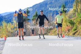 12.10.2024, Ramsau am Dachstein, Austria (AUT): Anian Sossau (GER), Albert Kuchler (GER), Lucas Boegl (GER), (l-r) - Cross-Country summer training, Ramsau am Dachstein (AUT). www.nordicfocus.com. © Manzoni/NordicFocus. Every downloaded picture is fee-liable.