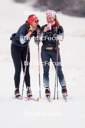 22.06.2024, Les Diablerets, Switzerland (SUI): Desiree Steiner (SUI), Karoline Braten Guidon (SUI), coach Team Switzerland, (l-r) - Cross-Country summer training on the Glacier 3000, Les Diablerets (SUI). www.nordicfocus.com. © Manzoni/NordicFocus. Every downloaded picture is fee-liable.