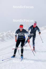 22.06.2024, Les Diablerets, Switzerland (SUI): Alina Meier (SUI), Karoline Braten Guidon (SUI), coach Team Switzerland, (l-r) - Cross-Country summer training on the Glacier 3000, Les Diablerets (SUI). www.nordicfocus.com. © Manzoni/NordicFocus. Every downloaded picture is fee-liable.