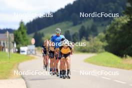 24.07.2024, Premanon, France (FRA): Theo Schely (FRA), Hugo Lapalus (FRA), Lucas Chanavat (FRA), Jules Lapierre (FRA), Thomas Joly (FRA), (l-r) - Cross-Country summer training, Premanon (FRA). www.nordicfocus.com. © Manzoni/NordicFocus. Every downloaded picture is fee-liable.