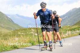 07.08.2024, Lenzerheide, Switzerland (SUI): Beda Klee (SUI), Valerio Grond (SUI), Nicola Wigger (SUI), (l-r) - Cross-Country summer training, Lenzerheide (SUI). www.nordicfocus.com. © Manzoni/NordicFocus. Every downloaded picture is fee-liable.