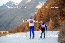 09.11.2024, Bessans, France (FRA): Alexandre Pouyé (FRA), Coach Team France, Delphine Claudel (FRA), (l-r) - Cross-Country summer training, Bessans (FRA). www.nordicfocus.com. © Authamayou/NordicFocus. Every downloaded picture is fee-liable.