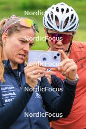 21.06.2024, Les Diablerets, Switzerland (SUI): Karoline Braten Guidon (SUI), coach Team Switzerland, Nadia Kaelin (SUI), (l-r) - Cross-Country summer training, Les Diablerets (SUI). www.nordicfocus.com. © Manzoni/NordicFocus. Every downloaded picture is fee-liable.