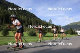 07.08.2024, Lenzerheide, Switzerland (SUI): Nina Riederer (LIE), Ramona Schoepfer (SUI), Nadia Steiger (SUI), Desiree Steiner (SUI), (l-r) - Cross-Country summer training, Lenzerheide (SUI). www.nordicfocus.com. © Manzoni/NordicFocus. Every downloaded picture is fee-liable.