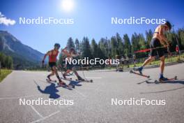 06.08.2024, Lenzerheide, Switzerland (SUI): Beda Klee (SUI), Nicola Wigger (SUI), Valerio Grond (SUI), (l-r) - Cross-Country summer training, Lenzerheide (SUI). www.nordicfocus.com. © Manzoni/NordicFocus. Every downloaded picture is fee-liable.