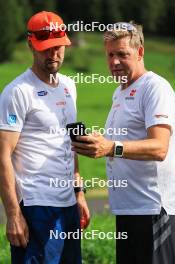 15.08.2024, Ulrichen, Switzerland (SUI): Axel Teichmann (GER), coach Team Germany, Per Nilsson (SWE), (l-r) - Cross-Country summer training, Ulrichen (SUI). www.nordicfocus.com. © Manzoni/NordicFocus. Every downloaded picture is fee-liable.