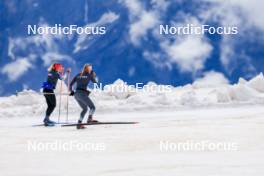 22.06.2024, Les Diablerets, Switzerland (SUI): Alina Meier (SUI), Karoline Braten Guidon (SUI), coach Team Switzerland, (l-r) - Cross-Country summer training on the Glacier 3000, Les Diablerets (SUI). www.nordicfocus.com. © Manzoni/NordicFocus. Every downloaded picture is fee-liable.