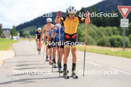 24.07.2024, Premanon, France (FRA): Theo Schely (FRA), Hugo Lapalus (FRA), Lucas Chanavat (FRA), Jules Lapierre (FRA), Thomas Joly (FRA), (l-r) - Cross-Country summer training, Premanon (FRA). www.nordicfocus.com. © Manzoni/NordicFocus. Every downloaded picture is fee-liable.