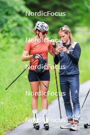 21.06.2024, Les Diablerets, Switzerland (SUI): Nadia Kaelin (SUI), Karoline Braten Guidon (SUI), coach Team Switzerland, (l-r) - Cross-Country summer training, Les Diablerets (SUI). www.nordicfocus.com. © Manzoni/NordicFocus. Every downloaded picture is fee-liable.