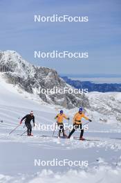 12.10.2024, Ramsau am Dachstein, Austria (AUT): Paul Graef (GER), Albert Kuchler (GER), Anian Sossau (GER), (l-r) - Cross-Country summer training, Dachsteinglacier, Ramsau am Dachstein (AUT). www.nordicfocus.com. © Manzoni/NordicFocus. Every downloaded picture is fee-liable.