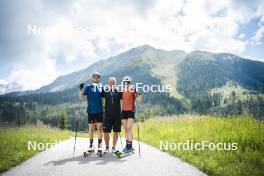 09.07.2024, Lavaze, Italy (ITA): Cyril Faehndrich (SUI), Ivan Hudac (CZE), Nadine Faehndrich (SUI), (l-r)  - Cross-Country summer training, Lavaze (ITA). www.nordicfocus.com. © Vanzetta/NordicFocus. Every downloaded picture is fee-liable.