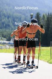 06.08.2024, Lenzerheide, Switzerland (SUI): Nicola Wigger (SUI), Beda Klee (SUI), Valerio Grond (SUI), (l-r) - Cross-Country summer training, Lenzerheide (SUI). www.nordicfocus.com. © Manzoni/NordicFocus. Every downloaded picture is fee-liable.