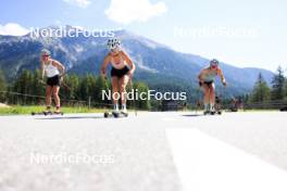 06.08.2024, Lenzerheide, Switzerland (SUI): Nina Riedener (LIE), Ramona Schoepfer (SUI), Nadja Kaelin (SUI), (l-r) - Cross-Country summer training, Lenzerheide (SUI). www.nordicfocus.com. © Manzoni/NordicFocus. Every downloaded picture is fee-liable.