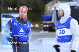 07.11.2024, Davos, Switzerland (SUI): Roman Schaad (SUI), Erik Braten Guidon (NOR), coach Team Switzerland, (l-r) - Cross-Country training, snowfarming track, Davos (SUI). www.nordicfocus.com. © Manzoni/NordicFocus. Every downloaded picture is fee-liable.