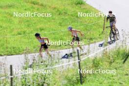 06.08.2024, Lenzerheide, Switzerland (SUI): Nadia Steiger (SUI). Ramona Schoepfer (SUI), Simon Kastenhuber (GER), (l-r) - Cross-Country summer training, Lenzerheide (SUI). www.nordicfocus.com. © Manzoni/NordicFocus. Every downloaded picture is fee-liable.