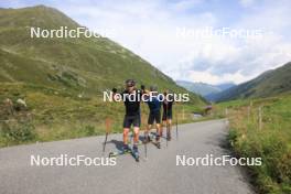 07.08.2024, Lenzerheide, Switzerland (SUI): Valerio Grond (SUI), Beda Klee (SUI), Nicola Wigger (SUI), (l-r) - Cross-Country summer training, Lenzerheide (SUI). www.nordicfocus.com. © Manzoni/NordicFocus. Every downloaded picture is fee-liable.