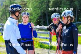 04.06.2024, Lenzerheide, Switzerland (SUI): Erik Braten Guidon (NOR), coach Team Switzerland, Marina Kaelin (SUI), Desiree Steiner (SUI), Nadia Kaelin (SUI), (l-r) - Cross-Country training, Lenzerheide (SUI). www.nordicfocus.com. © Manzoni/NordicFocus. Every downloaded picture is fee-liable.