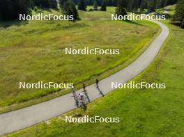 18.07.2024, Lenzerheide, Switzerland (SUI): Lea Fischer (SUI), Andreas Waldmeier (SUI), Candide Pralong (SUI), (l-r) - Cross-Country summer training, Lenzerheide (SUI). www.nordicfocus.com. © Manzoni/NordicFocus. Every downloaded picture is fee-liable.