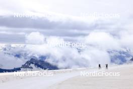 22.06.2024, Les Diablerets, Switzerland (SUI): Desiree Steiner (SUI), Karoline Braten Guidon (SUI), coach Team Switzerland, (l-r) - Cross-Country summer training on the Glacier 3000, Les Diablerets (SUI). www.nordicfocus.com. © Manzoni/NordicFocus. Every downloaded picture is fee-liable.