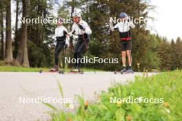 28.05.2024, Lenzerheide, Switzerland (SUI): Beda Klee (SUI), Janik Riebli (SUI), Toni Livers (SUI), (l-r) - Cross-Country training, Lenzerheide (SUI). www.nordicfocus.com. © Manzoni/NordicFocus. Every downloaded picture is fee-liable.