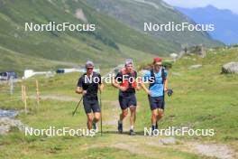 07.08.2024, Lenzerheide, Switzerland (SUI): Nicola Wigger (SUI), Valerio Grond (SUI), Beda Klee (SUI), (l-r) - Cross-Country summer training, Lenzerheide (SUI). www.nordicfocus.com. © Manzoni/NordicFocus. Every downloaded picture is fee-liable.