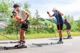 21.06.2024, Les Diablerets, Switzerland (SUI): Ilan Pittier (SUI), Nicola Wigger (SUI), Antonin Savary (SUI), (l-r) - Cross-Country summer training, Les Diablerets (SUI). www.nordicfocus.com. © Manzoni/NordicFocus. Every downloaded picture is fee-liable.