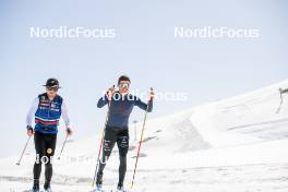 19.06.2024, Tignes, France (FRA): Jules Lapierre (FRA), Théo Schely (FRA), (l-r) - Cross-Country summer training, Tignes (FRA). www.nordicfocus.com. © Authamayou/NordicFocus. Every downloaded picture is fee-liable.