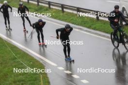 13.09.2024, Schiers, Switzerland (SUI): Roman Schaad (SUI), Janik Riebli (SUI), Beda Klee (SUI), Jonas Baumann (SUI), Valerio Grond (SUI), Erik Braten Guidon (NOR), coach Team Switzerland, (l-r) - Cross-Country summer training, Lenzerheide (SUI). www.nordicfocus.com. © Manzoni/NordicFocus. Every downloaded picture is fee-liable.