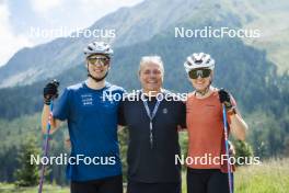 09.07.2024, Lavaze, Italy (ITA): Cyril Faehndrich (SUI), Ivan Hudac (CZE), Nadine Faehndrich (SUI), (l-r)  - Cross-Country summer training, Lavaze (ITA). www.nordicfocus.com. © Vanzetta/NordicFocus. Every downloaded picture is fee-liable.