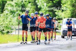 21.06.2024, Les Diablerets, Switzerland (SUI): Beda Klee (SUI), Janik Riebli (SUI), Ilan Pittier (SUI), Valerio Grond (SUI), Jonas Baumann (SUI), (l-r) - Cross-Country summer training, Les Diablerets (SUI). www.nordicfocus.com. © Manzoni/NordicFocus. Every downloaded picture is fee-liable.