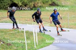 10.09.2024, Lenzerheide, Switzerland (SUI): Beda Klee (SUI), Valerio Grond (SUI), Jonas Baumann (SUI), (l-r) - Cross-Country training, Lenzerheide (SUI). www.nordicfocus.com. © Manzoni/NordicFocus. Every downloaded picture is fee-liable.