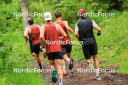 21.06.2024, Les Diablerets, Switzerland (SUI): Jason Rueesch (SUI), Jonas Baumann (SUI), Ilan Pittier (SUI), Antonin Savary (SUI), Janik Riebli (SUI), (l-r) - Cross-Country summer training, Les Diablerets (SUI). www.nordicfocus.com. © Manzoni/NordicFocus. Every downloaded picture is fee-liable.