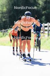 06.08.2024, Lenzerheide, Switzerland (SUI): Beda Klee (SUI), Nicola Wigger (SUI), Valerio Grond (SUI), (l-r) - Cross-Country summer training, Lenzerheide (SUI). www.nordicfocus.com. © Manzoni/NordicFocus. Every downloaded picture is fee-liable.