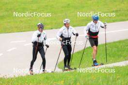 28.05.2024, Lenzerheide, Switzerland (SUI): Beda Klee (SUI), Janik Riebli (SUI), Toni Livers (SUI), (l-r) - Cross-Country training, Lenzerheide (SUI). www.nordicfocus.com. © Manzoni/NordicFocus. Every downloaded picture is fee-liable.