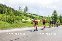 21.06.2024, Les Diablerets, Switzerland (SUI): Valerio Grond (SUI), Ilan Pittier (SUI), Beda Klee (SUI), Janik Riebli (SUI), Antonin Savary (SUI), Nicola Wigger (SUI), (l-r) - Cross-Country summer training, Les Diablerets (SUI). www.nordicfocus.com. © Manzoni/NordicFocus. Every downloaded picture is fee-liable.