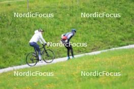 28.05.2024, Lenzerheide, Switzerland (SUI): Marco Isenschmid (SUI), Toni Livers (SUI), (l-r) - Cross-Country training, Lenzerheide (SUI). www.nordicfocus.com. © Manzoni/NordicFocus. Every downloaded picture is fee-liable.