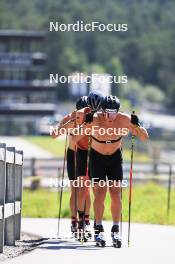 06.08.2024, Lenzerheide, Switzerland (SUI): Nicola Wigger (SUI), Beda Klee (SUI), Valerio Grond (SUI), (l-r) - Cross-Country summer training, Lenzerheide (SUI). www.nordicfocus.com. © Manzoni/NordicFocus. Every downloaded picture is fee-liable.