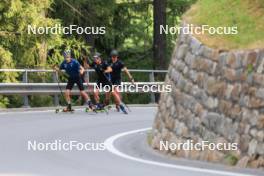 07.08.2024, Lenzerheide, Switzerland (SUI): Beda Klee (SUI), Nicola Wigger (SUI), Valerio Grond (SUI), (l-r) - Cross-Country summer training, Lenzerheide (SUI). www.nordicfocus.com. © Manzoni/NordicFocus. Every downloaded picture is fee-liable.