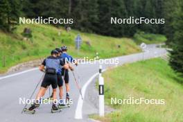 07.08.2024, Lenzerheide, Switzerland (SUI): Nicola Wigger (SUI), Valerio Grond (SUI), Beda Klee (SUI), (l-r) - Cross-Country summer training, Lenzerheide (SUI). www.nordicfocus.com. © Manzoni/NordicFocus. Every downloaded picture is fee-liable.