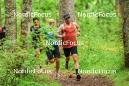 21.06.2024, Les Diablerets, Switzerland (SUI): Fabrizio Albasini (SUI), Jason Rueesch (SUI), Jonas Baumann (SUI), (l-r) - Cross-Country summer training, Les Diablerets (SUI). www.nordicfocus.com. © Manzoni/NordicFocus. Every downloaded picture is fee-liable.