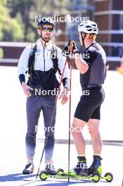 04.06.2024, Lenzerheide, Switzerland (SUI): Erik Braten Guidon (NOR), coach Team Switzerland, Janik Riebli (SUI), (l-r) - Cross-Country training, Lenzerheide (SUI). www.nordicfocus.com. © Manzoni/NordicFocus. Every downloaded picture is fee-liable.