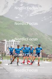 19.06.2024, Tignes, France (FRA): Richard Jouve (FRA), Renaud Jay (FRA), Hugo Lapalus (FRA), (l-r) - Cross-Country summer training, Tignes (FRA). www.nordicfocus.com. © Authamayou/NordicFocus. Every downloaded picture is fee-liable.
