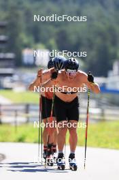 06.08.2024, Lenzerheide, Switzerland (SUI): Nicola Wigger (SUI), Beda Klee (SUI), Valerio Grond (SUI), (l-r) - Cross-Country summer training, Lenzerheide (SUI). www.nordicfocus.com. © Manzoni/NordicFocus. Every downloaded picture is fee-liable.