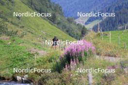 07.08.2024, Lenzerheide, Switzerland (SUI): Nicola Wigger (SUI), Beda Klee (SUI), Valerio Grond (SUI), (l-r) - Cross-Country summer training, Lenzerheide (SUI). www.nordicfocus.com. © Manzoni/NordicFocus. Every downloaded picture is fee-liable.