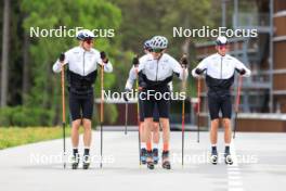 28.05.2024, Lenzerheide, Switzerland (SUI): Noe Naeff (SUI), Jon-Fadri Nufer (SUI), Isai Naeff (SUI), (l-r) - Cross-Country training, Lenzerheide (SUI). www.nordicfocus.com. © Manzoni/NordicFocus. Every downloaded picture is fee-liable.