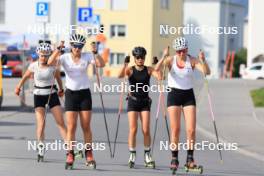 07.08.2024, Lenzerheide, Switzerland (SUI): Nadia Steiger (SUI), Nina Riederer (LIE), Ramona Schoepfer (SUI), Desiree Steiner (SUI), (l-r) - Cross-Country summer training, Lenzerheide (SUI). www.nordicfocus.com. © Manzoni/NordicFocus. Every downloaded picture is fee-liable.